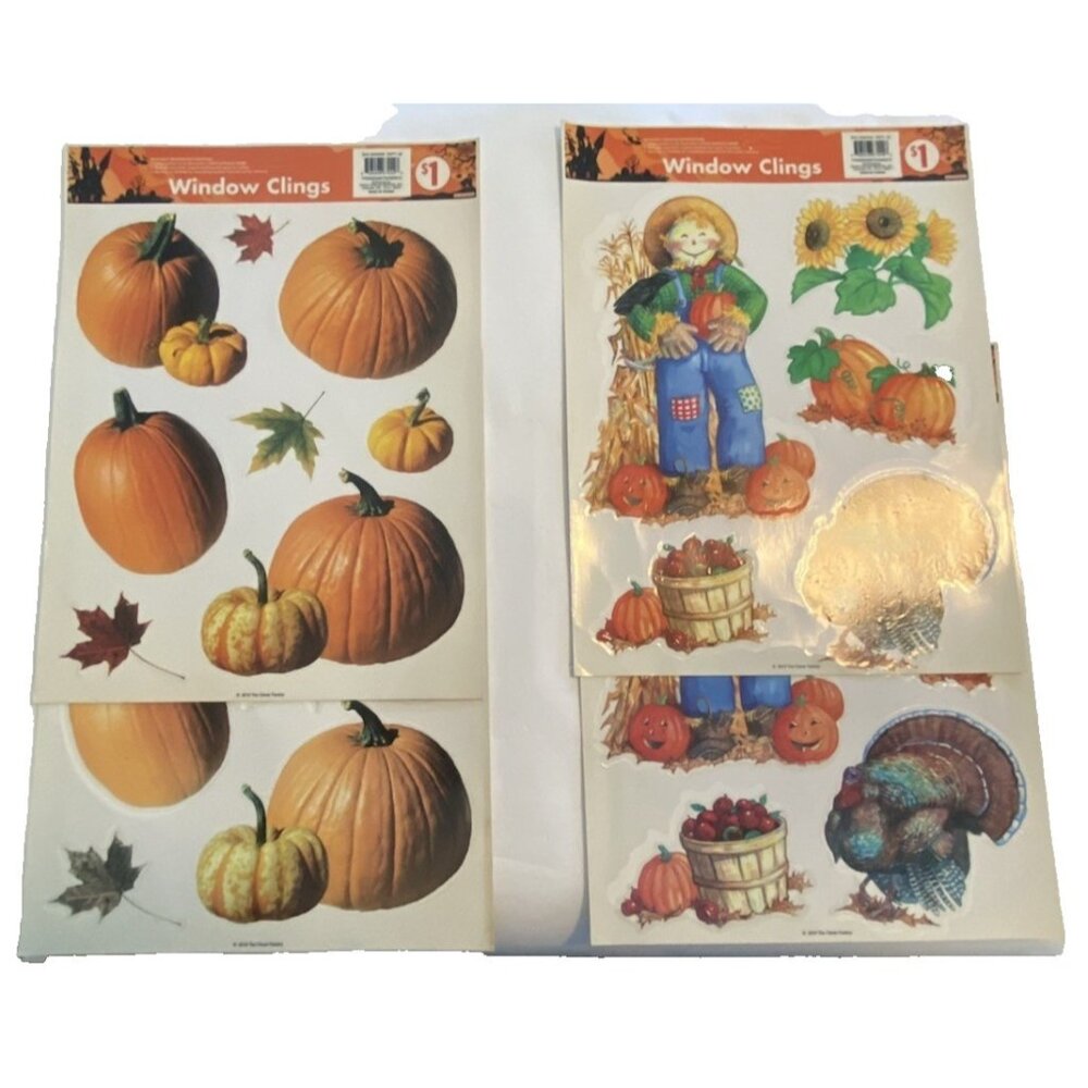 Fall Thanksgiving Window Clings Lot 4 Sheets Pumpkins Turkeys Vinyl 2010 Taiwan